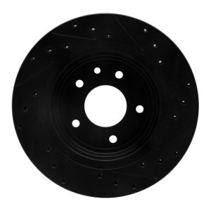 Jaguar XJ8 Brake Rotor (1) - Rear Left - R1 Concepts - Drilled & Slotted - Black - `95-`06